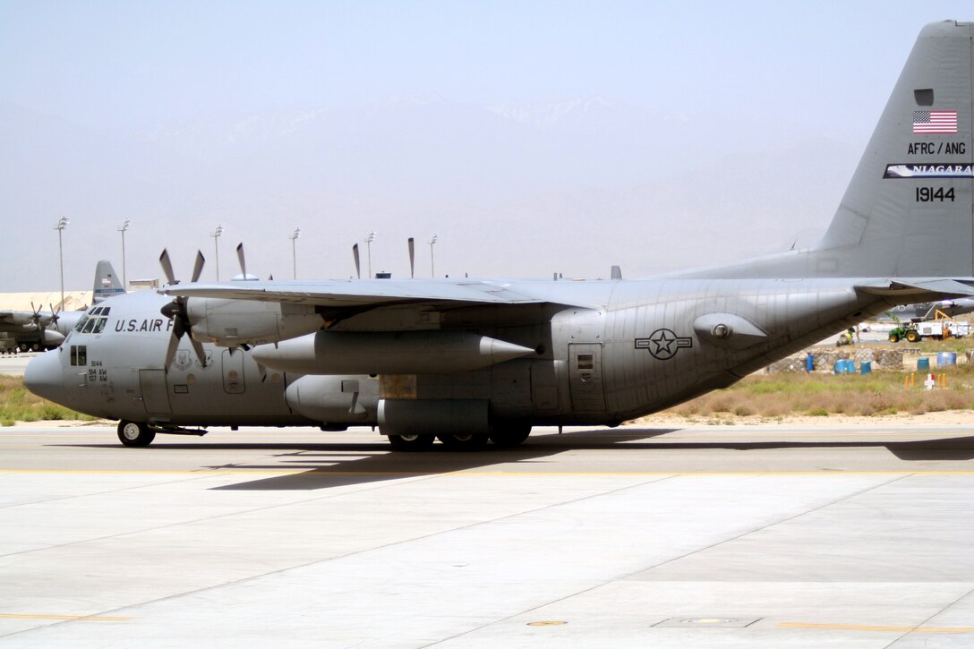 A C-130 Hercules aircraft deployed with the 774th Expeditionary Airlift Squadron taxies on the flightline at Bagram Airfield, Afghanistan, on June 6, 2011, prior to departing on a combat airlift mission.  The 774th EAS is part of the 455th Air Expeditionary Wing at Bagram Airfield. (U.S. Air Force Photo/Master Sgt. Scott T. Sturkol)