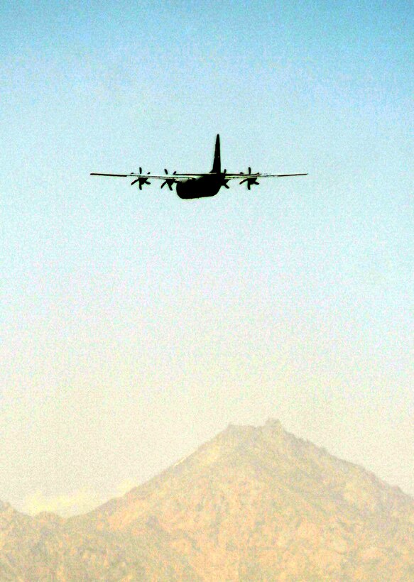 A C-130 Hercules aircraft deployed with the 774th Expeditionary Airlift Squadron takes off from Bagram Airfield, Afghanistan, on June 6, 2011.  The 774th EAS is part of the 455th Air Expeditionary Wing at Bagram Airfield. (U.S. Air Force Photo/Master Sgt. Scott T. Sturkol)