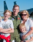 Lt. Col. Wes "Pappy" French, 173rd Fighter Wing Chief of Safety, poses with his oldest son Griffen, younger son Carsen and wife Rocky after French's 3,000 hour flight June 8, 2011 at Kingsley Field, Klamath Falls, Ore.  (U.S. Air Force Photo by Tech. Sgt Jennifer Shirar) RELEASED