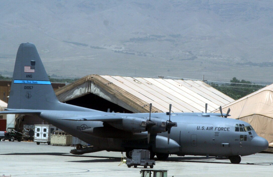 C-130 Hercules aircraft deployed with the 774th Expeditionary Airlift Squadron are shown on the flightline at Bagram Airfield, Afghanistan, on June 6, 2011.  The 774th EAS is part of the 455th Air Expeditionary Wing at Bagram Airfield. (U.S. Air Force Photo/Master Sgt. Scott T. Sturkol)