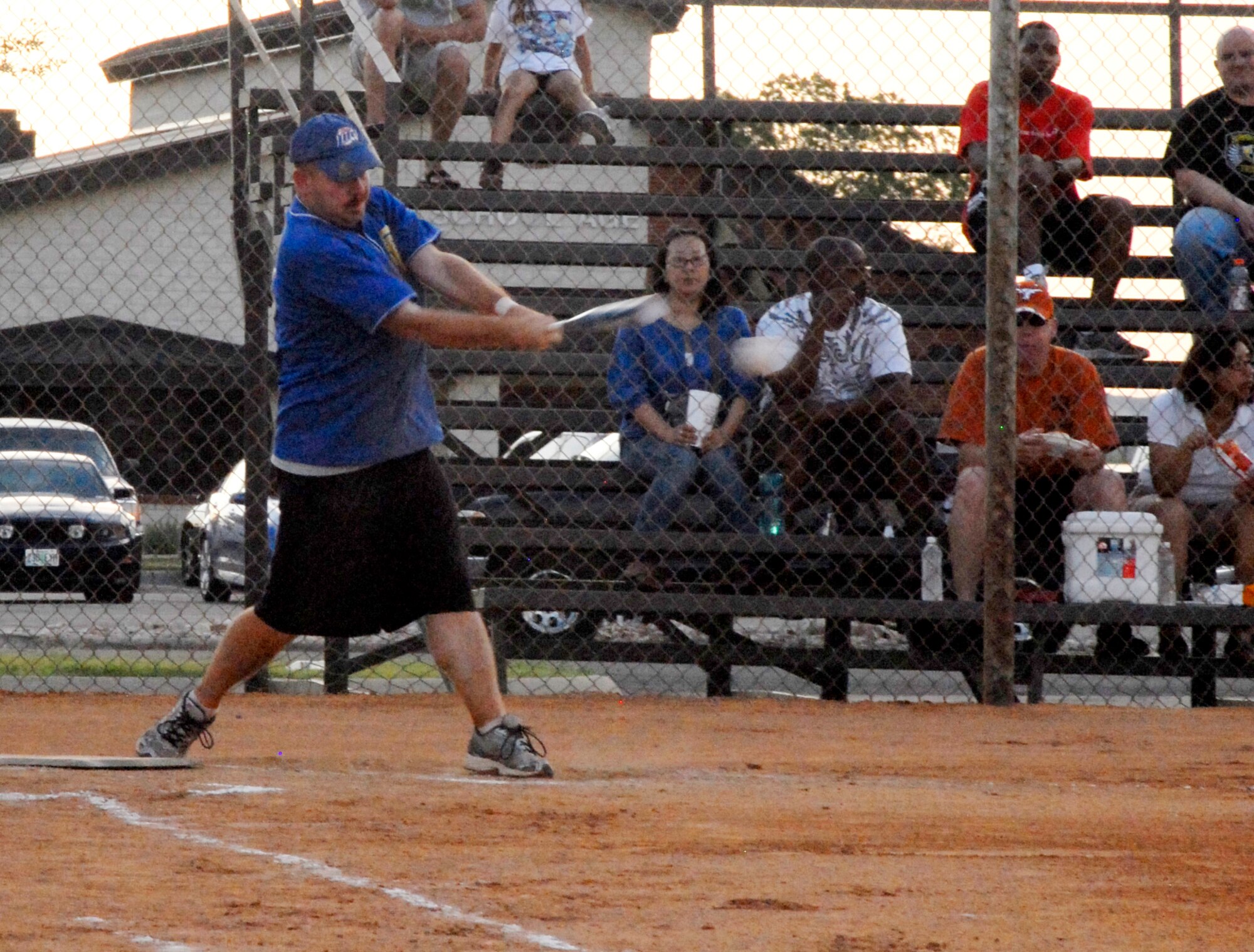 GOODFELLOW AIR FORCE BASE, Texas -- 1st Responders' Jeff Bockhorn, hits a base run during the 2011 Base Intramural Softball Championship game June 15.  After playing a three-game series, the 17th Security Forces Squadron 1st Responders defeated the 17th Training Support Squadron Tigers two games to one, bringing home the Championship title.  (U.S. Air Force photo/Connie Hempel)