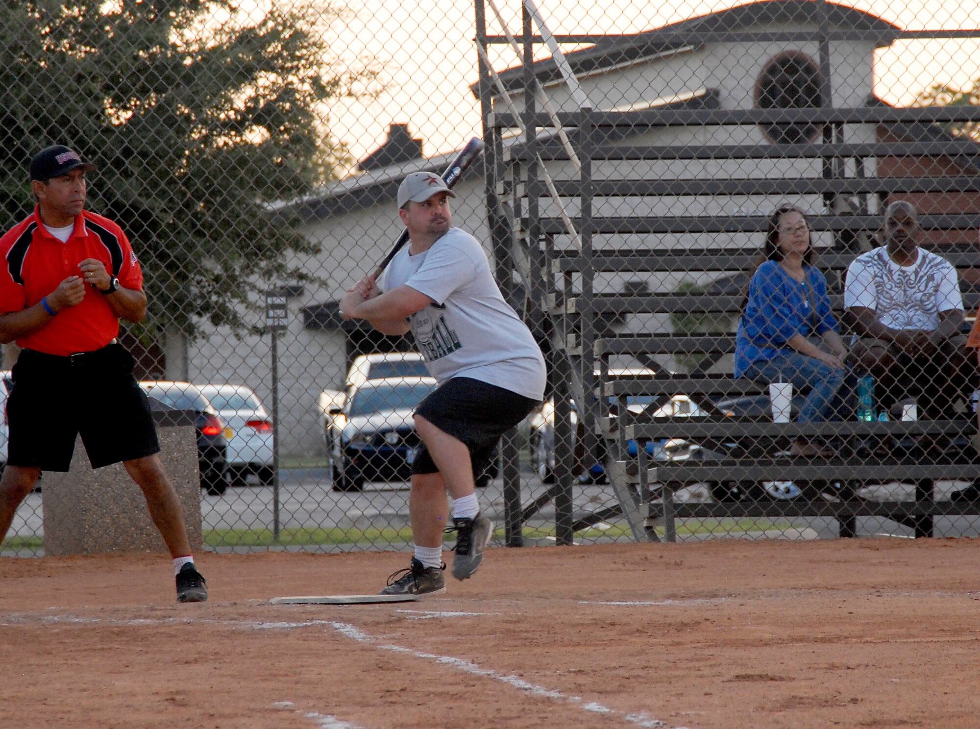 GOODFELLOW AIR FORCE BASE, Texas -- Tigers' Paul Modisette gets ready to hit a line drive during the 2011 Base Intramural Softball Championship game June 15 where the 17th Training Support Squadron Tigers faced the 17th Security  Forces Squadron 1st Responders.  After losing game 1 to the 1st Responders, the Tigers dominated game 2, but lost again during game 3 handing the 1st Responders the champsionship title. (U.S. Air Force photo/Connie Hempel)