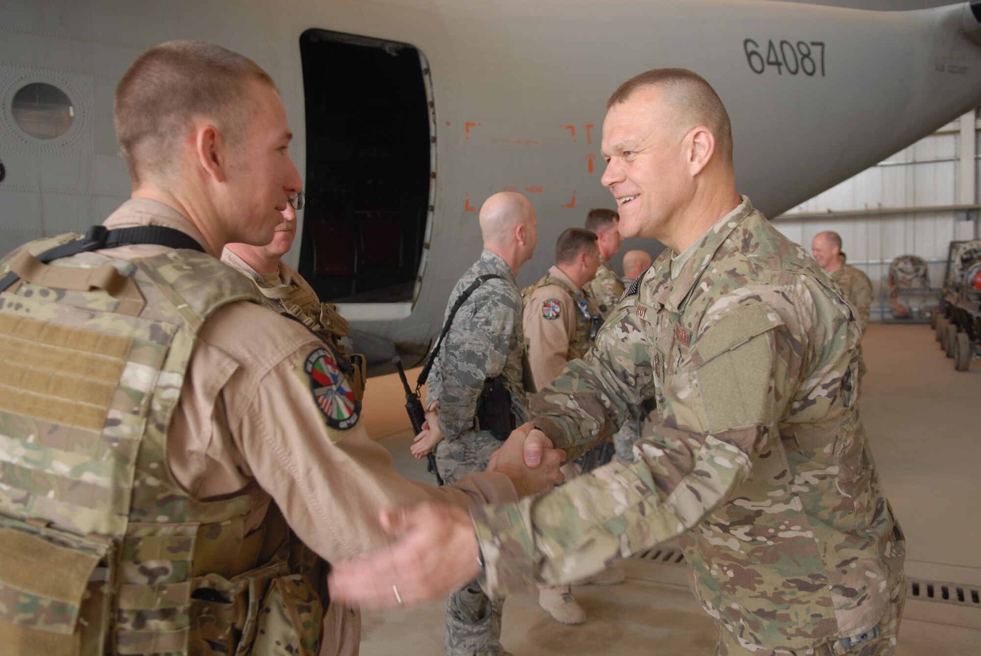 KABUL, Afghanistan – Chief Master Sergeant of the Air Force James A. Roy, visits with Airmen from the 438th Air Expeditionary Wing here recently at the Afghan Air Force Compound in Kabul.  The chief toured the English Immersion "Thunder Lab" as well as maintenance facilities.  (U.S. Air Force photo by Tech. Sgt. Brian E. Christiansen)
