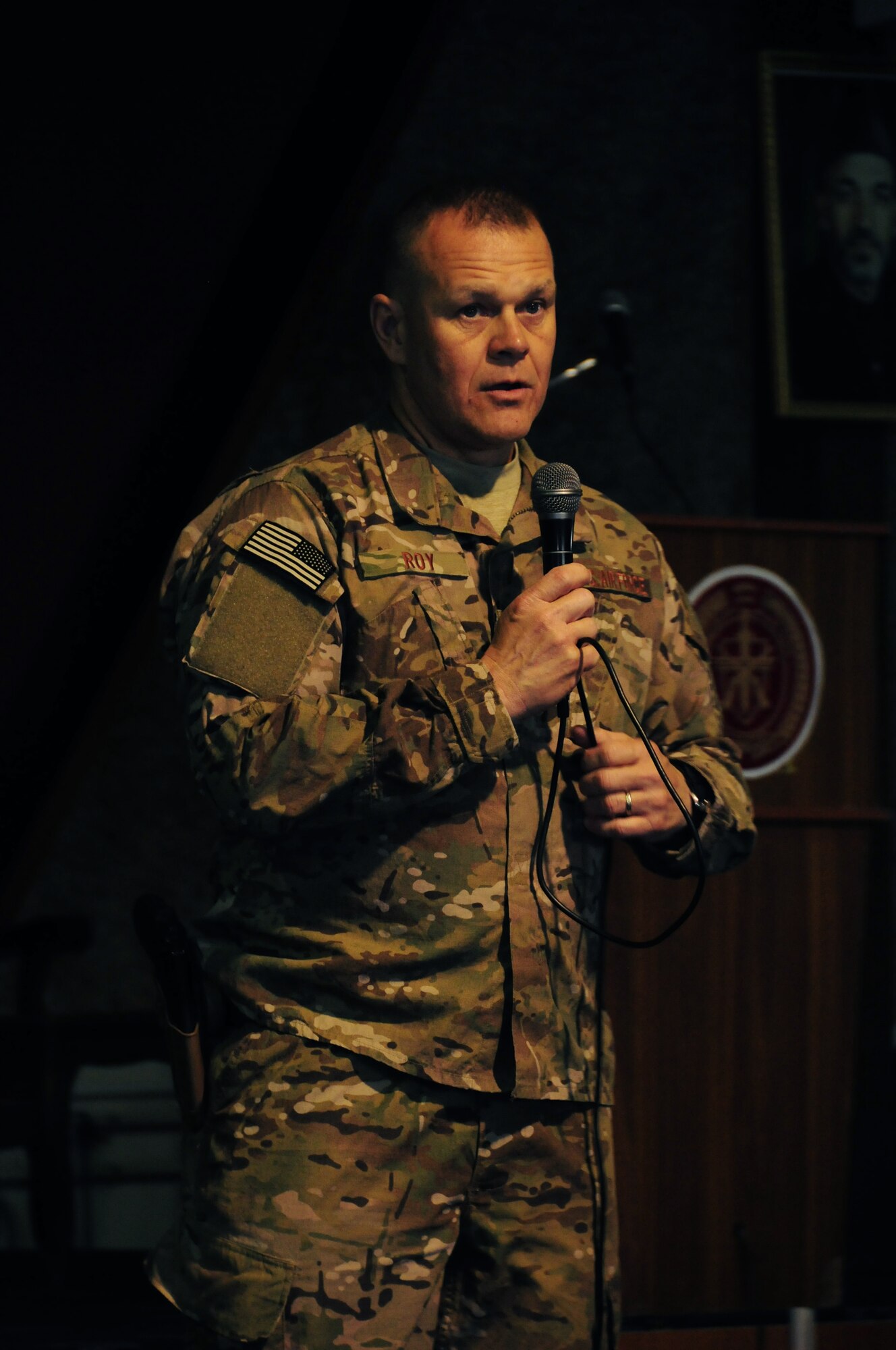 6/17/2011 – KABUL, Afghanistan – Chief Master Sergeant of the Air Force James A. Roy, visits with Airmen from the 438th Air Expeditionary Wing here recently at the Afghan Air Force Compound in Kabul.  The chief toured the English Immersion "Thunder Lab" as well as maintenance facilities.  (U.S. Air Force photo by Senior Airman Amber Williams)