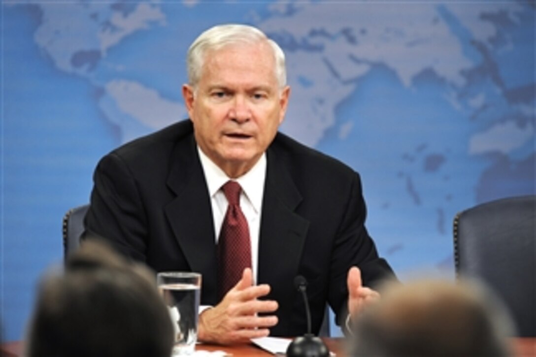 Secretary of Defense Robert M. Gates gives his final scheduled press briefing in the Pentagon in Arlington, Va., on June 16, 2011.  