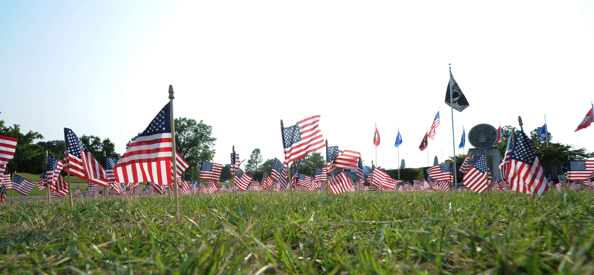 Approximately 1,776 flags stand at Heritage Park on June 13, 2011, on Little Rock Air Force Base, Ark. for National Flag Day. The observance was officially established when President Harry S. Truman signed an Act of Congress designating June 14 as National Flag Day. (U.S. Air Force photo by Airman 1st Class Ellora Remington)