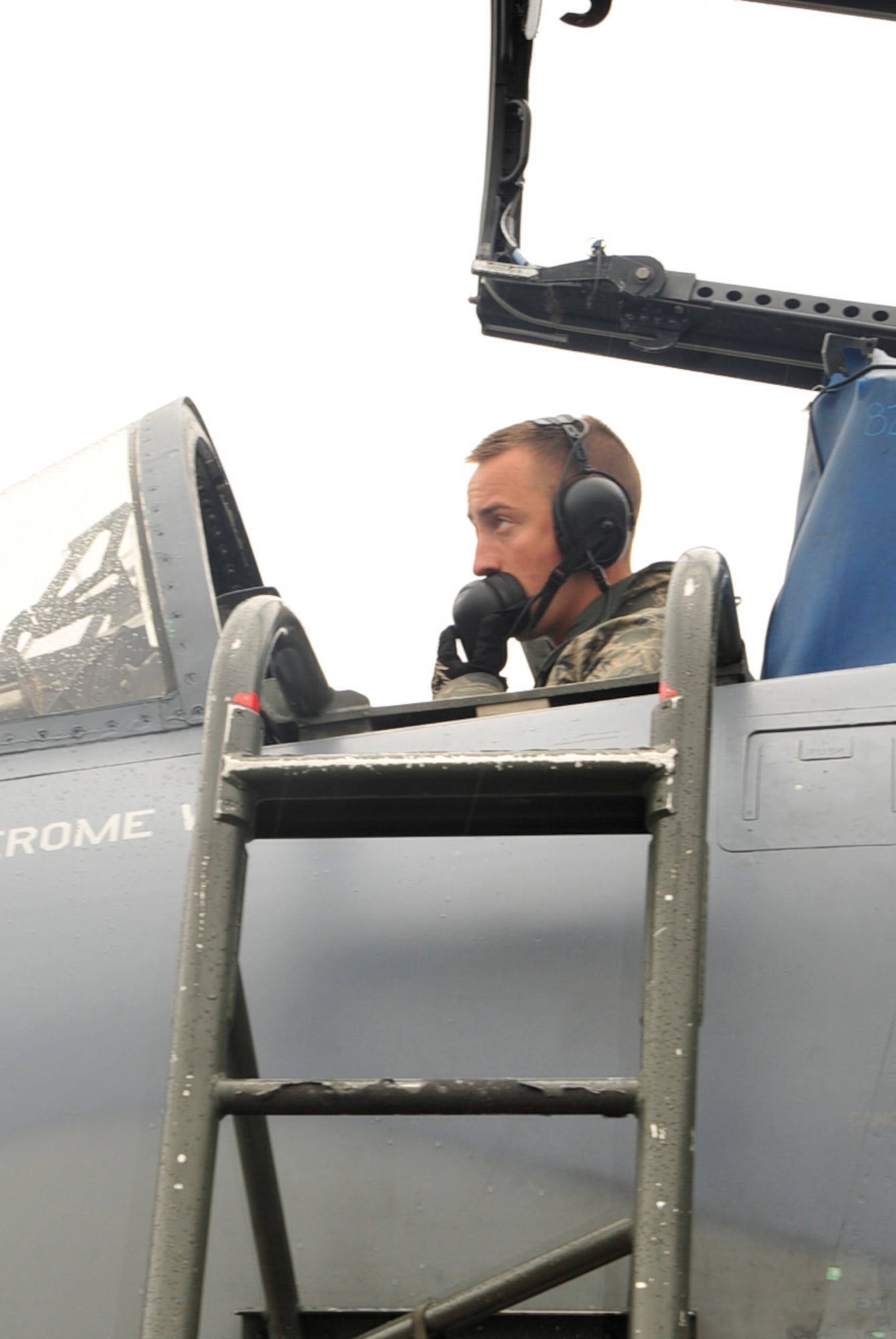 U.S. Air Force Airman 1st Class Cody Weller, a crew chief with the 18th Aircraft Maintenance Squadron, Kadena Air Base, Japan, performs a gear swings check on an F-15 Eagle during the Northern Edge Premier Joint Training Exercise at Eielson Air Force Base, Alaska, June 20. Planning for NE11 began in August of 2010 with exercise experts and planners throughout U.S. Pacific Command and the continental United States. (U.S. Air Force photo/ Staff Sgt. Lakisha A. Croley)