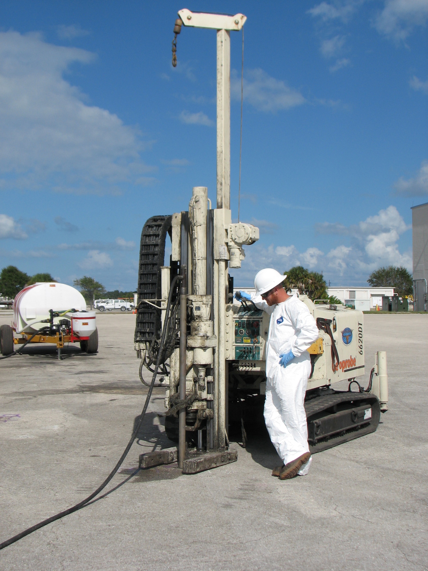 CCAFS restoration contractors treat chlorinated solvent source areas in the CCAFS industrial area using injection of emulsifi ed vegetable oil and emulsifi ed zero valent iron with a direct push rig. The technology, which has achieved 99% source eradication at other Wing sites, is carefully monitored and controlled using a See DoD page 3 mobile computerized control system.