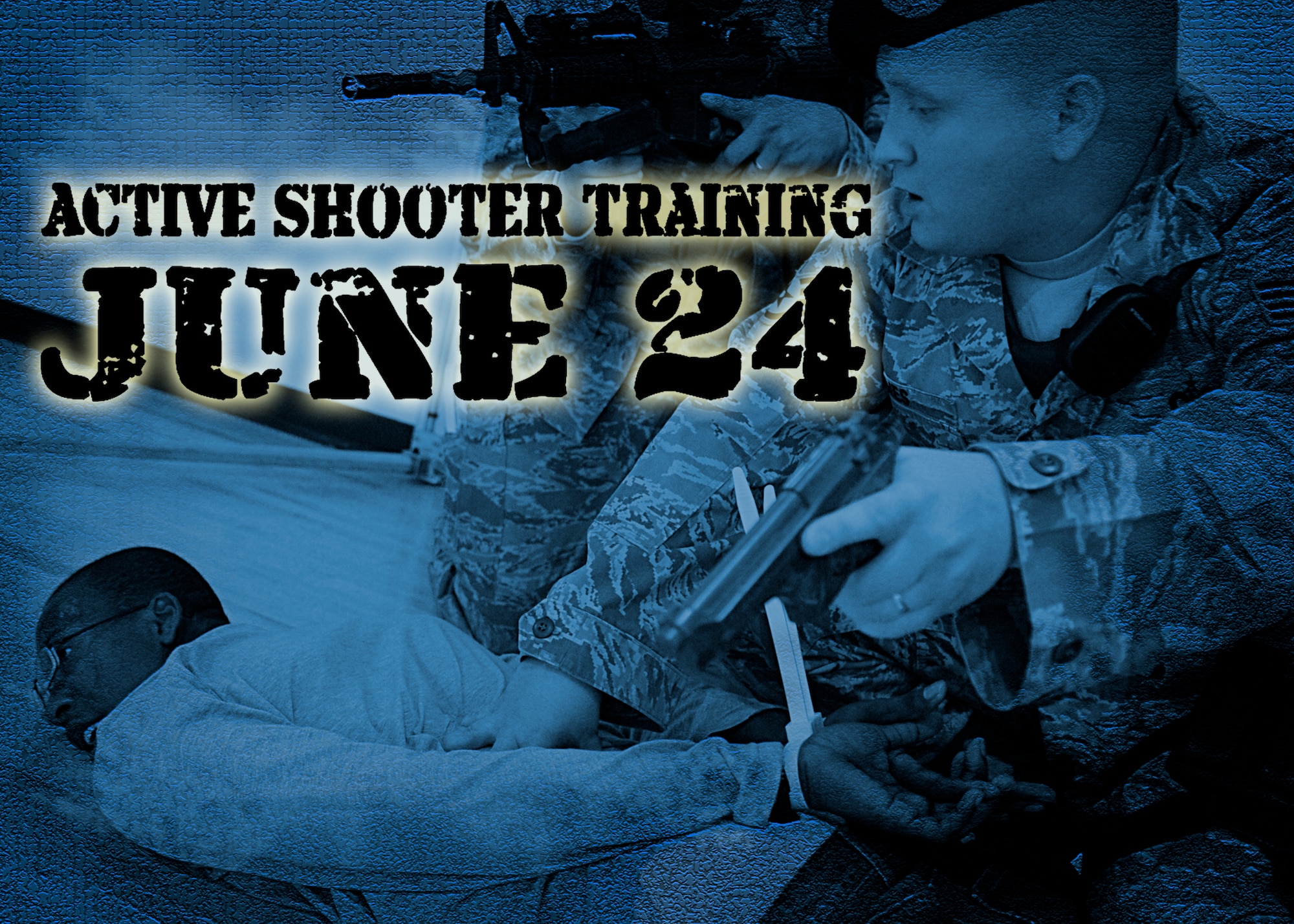 The 23rd Security Forces Squadron is scheduled to conduct active shooter training June 24 at the fitness center, closing the facility for the day. Moody personnel should be reminded to not call local authorities or 911 as it is only an exercise. (U.S. Air Force illustration by Staff Sgt. Jamal D. Sutter/Released) 