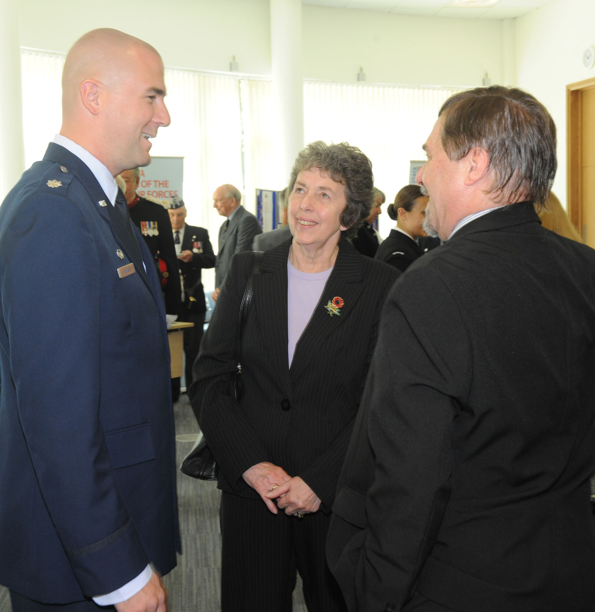 Lt. Col. Michael Reiner, 423rd Air Base Group commander, speaks with Huntingdon City Councillors during a U.K. Armed Forces Day event at the Huntingdon District Council June 20.