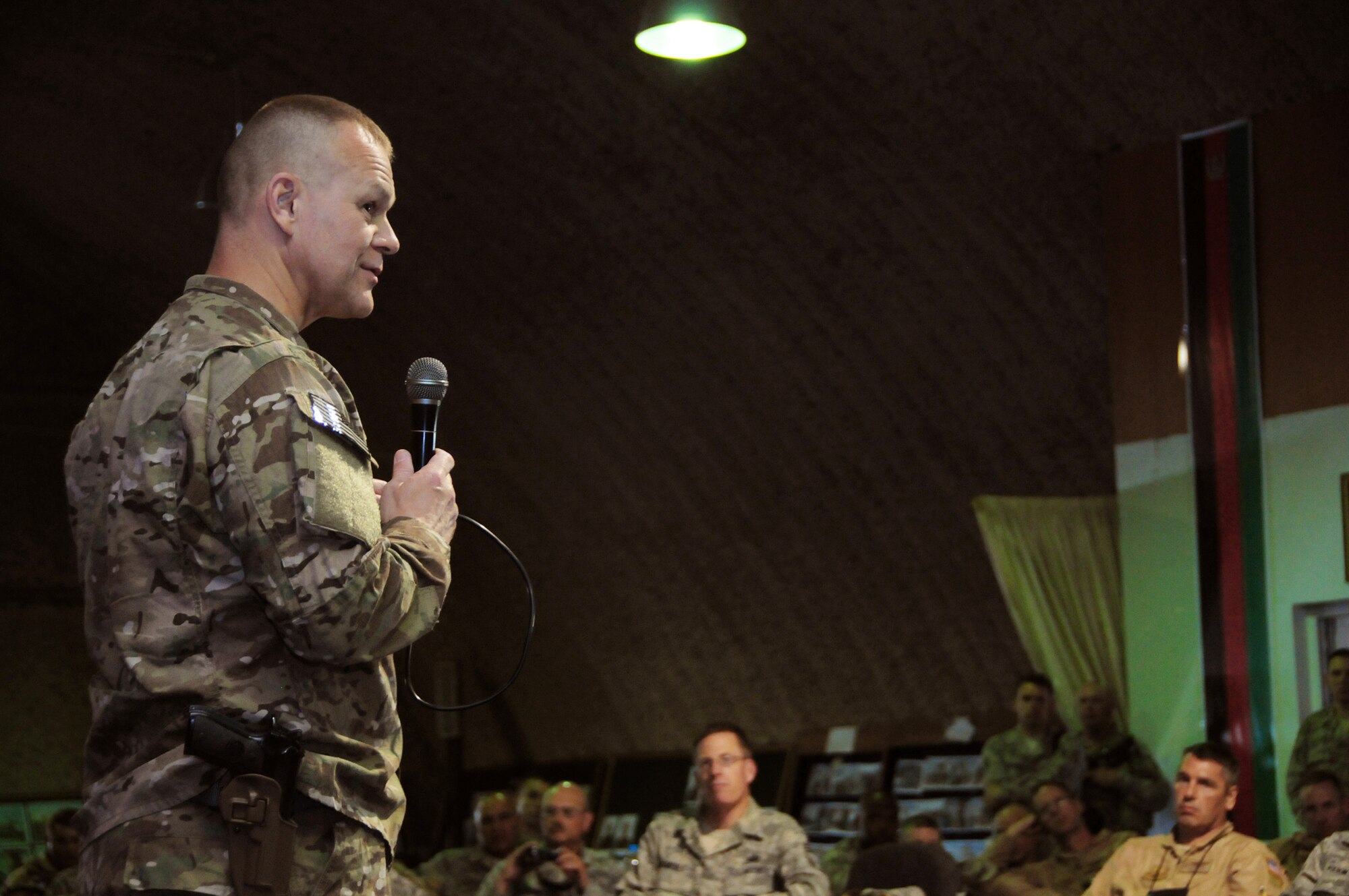 Chief Master Sgt. of the Air Force James A. Roy speaks to Airmen June 17, 2011, at the Afghan air force compound in Kabul, Afghanistan. (U.S. Air Force photo/Tech. Sgt. Brian E. Christiansen)