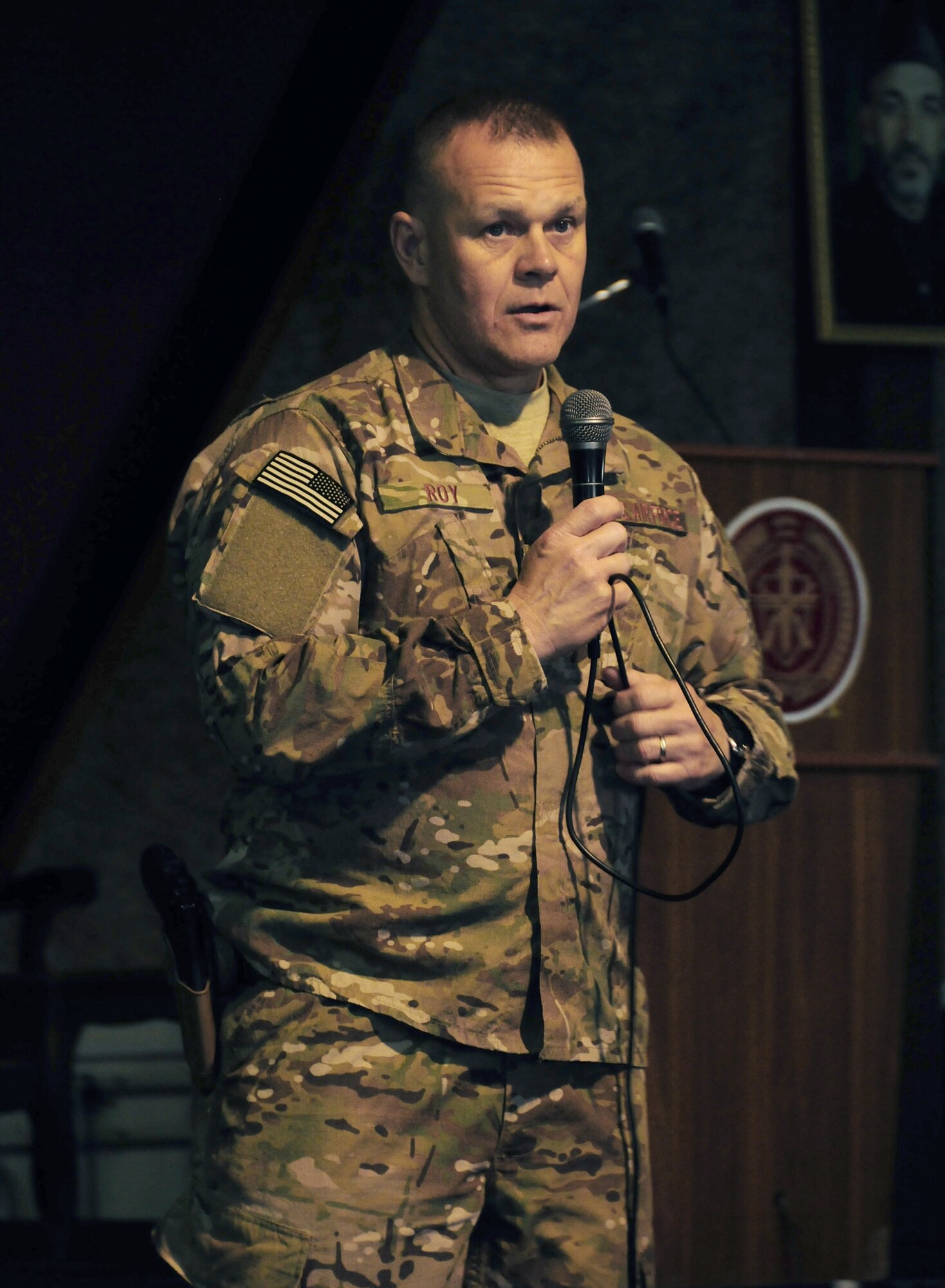 Chief Master Sgt. of the Air Force James A. Roy speaks to Airmen June 17, 2011, at the Afghan air force compound in Kabul, Afghanistan. (U.S. Air Force photo/Tech. Sgt. Brian E. Christiansen) 