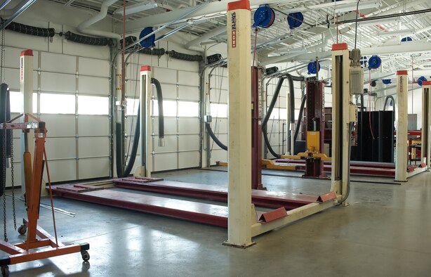 Bays await usage June 17, 2011, at the new Arts and Crafts Center’s auto shop. The center is scheduled to open June 27, 2011. (U.S. Air Force photo by Adrian Rowan)