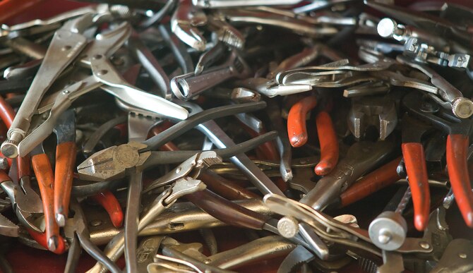 Unsorted tools are on display June 17, 2011, at the new Arts and Crafts Center’s Auto Hobby Shop at Dover Air Force Base, Del. The center is scheduled to open June 27, 2011. (U.S. Air Force photo by Adrian Rowan)