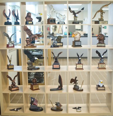 A case displays sculptures June 17, 2011, at the new Arts and Crafts Center at Dover Air Force Base, Del. The center is scheduled to open June 27, 2011. (U.S. Air Force photo by Adrian Rowan)