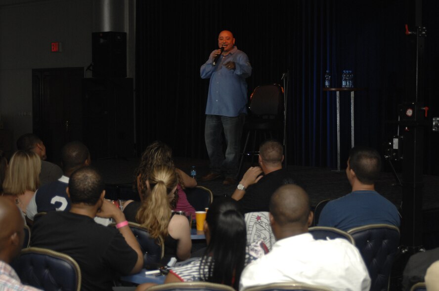 Alex Ortiz, a comedian, Entertains Airmen and their families during an All Star Comedy Show June 10, 2011, at the Club Complex, Incirlik Air Base, Turkey. The show included performances by Daran Howard, Lav Luv and headline act Alex Ortiz. The comedians brought laughter to the Incirlik community with stand-up performances. They also visited with Airmen and signed autographs after the show. (U.S. Air Force photo by Senior Airman William A. O’Brien/ Released)