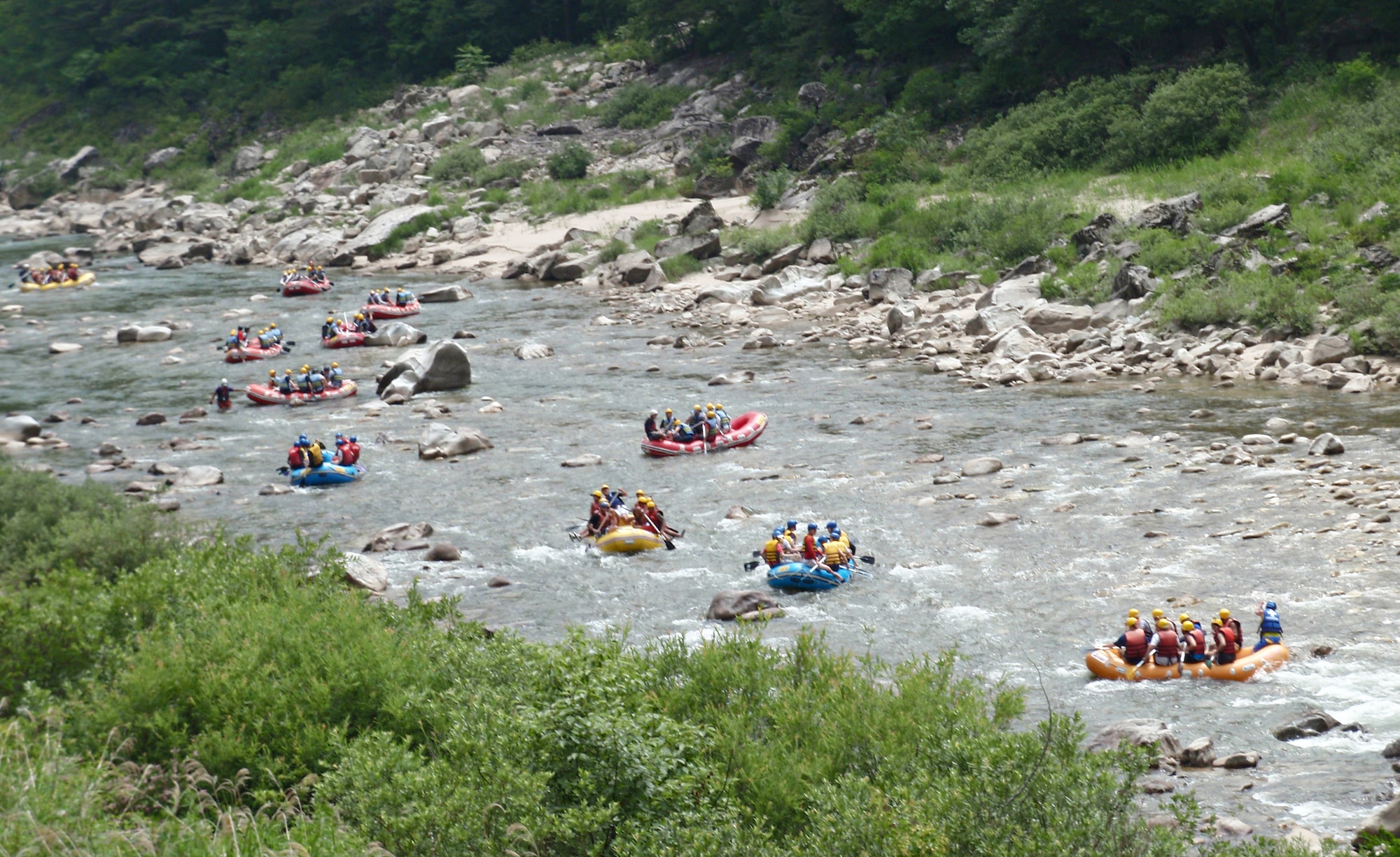 Osan’s Outdoor Recreation office offers several trips throughout the summer months that can not only relieve stress but also give someone a chance to get out and experience something different here.These photos are from a rafting trip down the Naerincheon River on June 18. For more information on other trips available contact ODR at 784-4007. (U.S. Air Force photo/Staff Sgt. Chad Thompson)