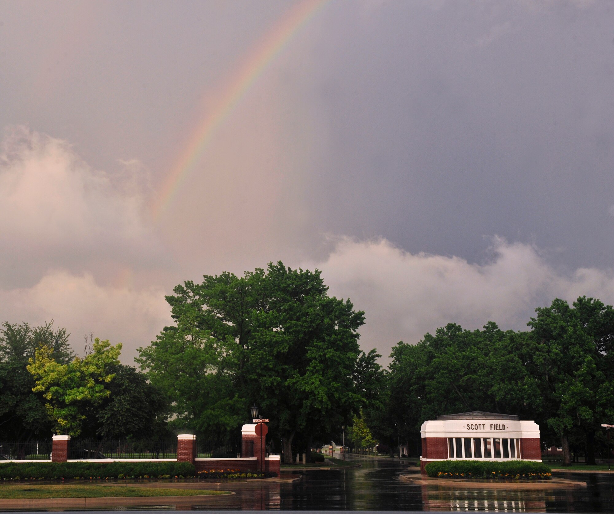 A rainbow shines above Scott Field on Scott Air Force Base June 21, 2011. (United States Air Force photo/ Staff Sgt. Stephenie Wade)