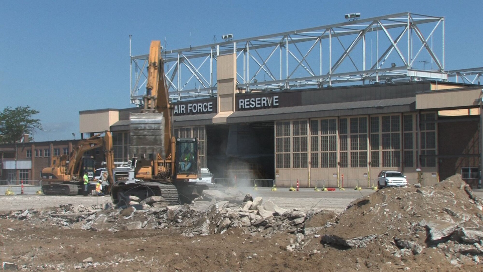 Work on the 934th flightline apron continues with an expected completion date of Sept. 19. The reconstruction project, now in it's fourth year, is expected to continue for 4-5 more years replacing concrete that is more than 60 years old. (Air Force Photo/Wendy Cormier)