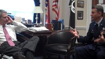 Congressman Walter Jones (R-NC, 3rd district) and Col. Randy Ogden (right) talk about the issues affecting the Air Force Reserve and the 916th Air Refueling Wing during the wing commander's Capitol Hill visit in June. (USAF photo by Maj. Shannon Mann, 916ARW/PA) 