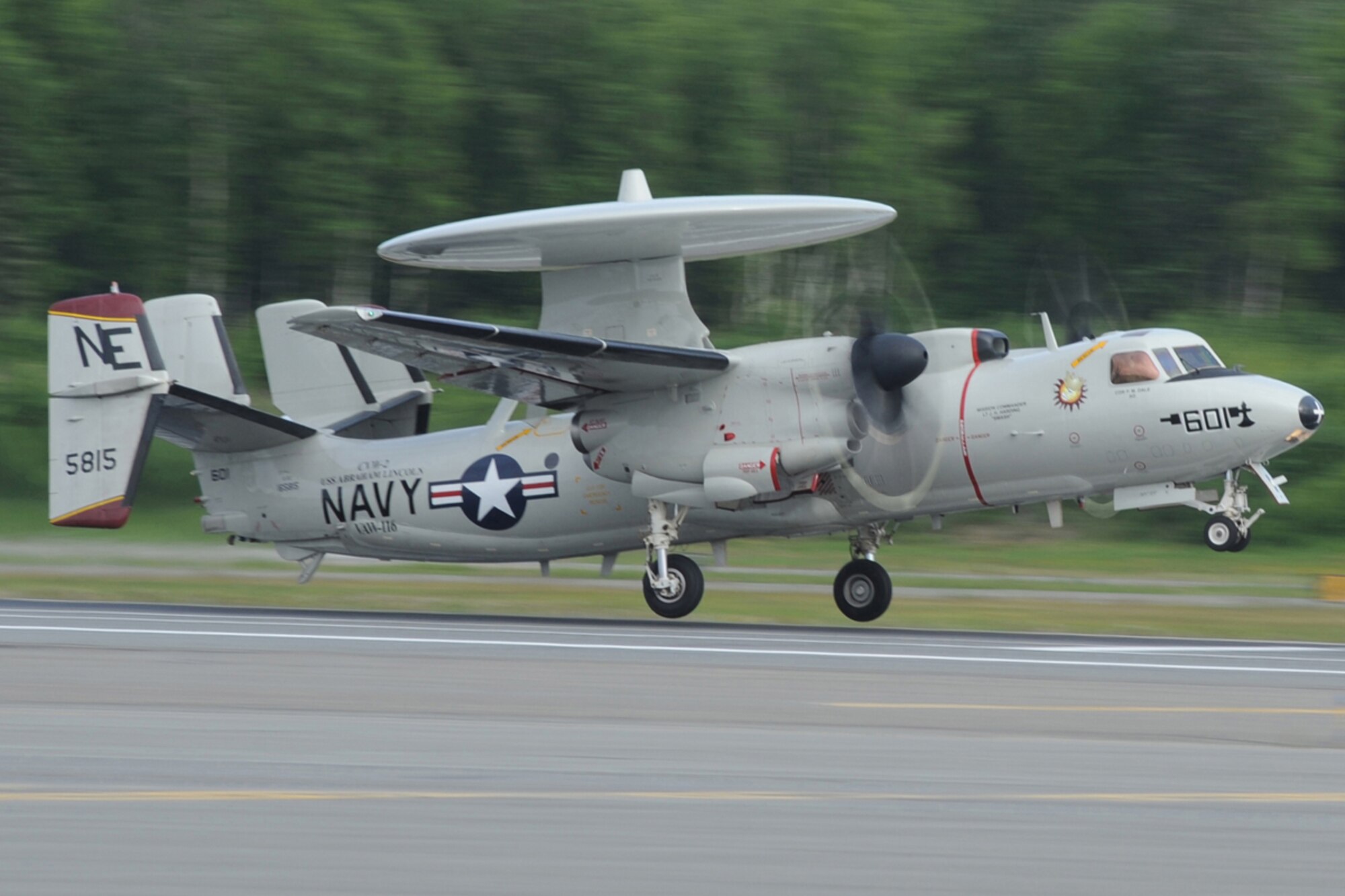 JOINT BASE ELMENDORF RICHARDSON, Alaska --  An E-2C Hawkeye takes off to participate in the first training mission of Operation Northern Edge 11 in JBER, Alaska, June 13, 2011. Northern Edge, Alaska's largest military training exercise, is designed to prepare joint forces to respond to crises throughout the Asia-Pacific region. (U.S. Navy photo/Mass Communication Specialist 2nd Class Rufus Hucks)