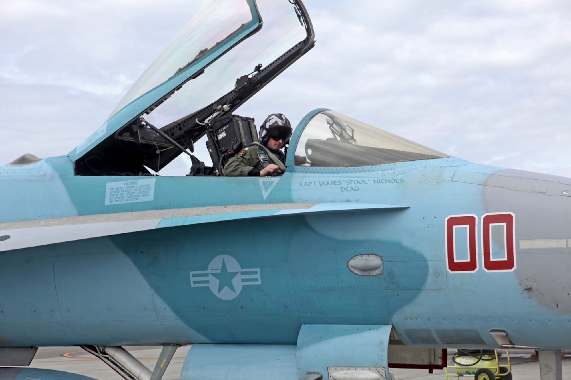 JOINT BASE ELMENDORF-RICHARDSON, Alaska -- Navy aggressor pilot Cmdr. Elliot Clemence, Fighter Squadron Composite-12, returns from an aerial combat simulation during Exercise Northern Edge June 22, 2011, at Joint Base Elmendorf-Richardson, Alaska. Northern Edge, Alaska's premier military training exercise, is designed to prepare joint forces to respond to crises throughout the Asia-Pacific region. (U.S. Marine Corps photo/Cpl. Marionne T. Mangrum)