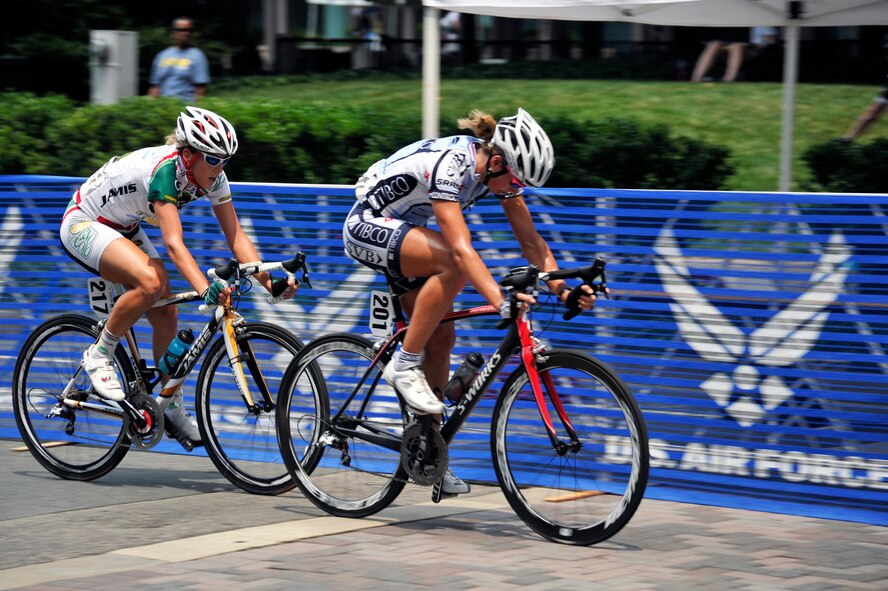 Racers fight for points during the Women's Pro race Jun 21 2011, as part of the Air Force Cycling Classic in Crystal City, Va. (U.S. Air Force photo/Senior Airman Perry Aston) 
