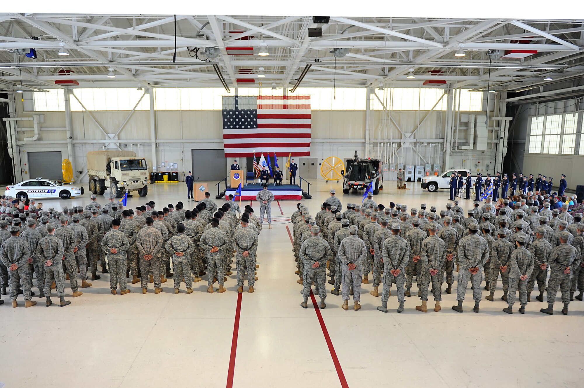 During a 633d Air Base Wing change of command ceremony, Airmen stand in formation for the event at Langley Air Force Base, Va., June 23, 2011. Col. Korvin Auch succeeds Col. Donald Kirkland as commander of the wing. (U.S. Air Force photo by Airman 1st Class Kayla Newman/Released)