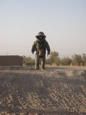 Tech. Sgt. Ron L. White, 509th CES explosive ordnance disposal NCO in charge of resources, was deployed from August 2010 to March. This was Sergeant White?s tenth deployment, fourth of which was in combat, in his 15 years in this line of work. (courtesy photo)