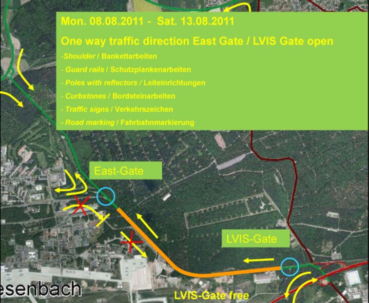 Monday, Aug. 8-13 On way traffic in the direction of the East Gate. LVIS Gate open.