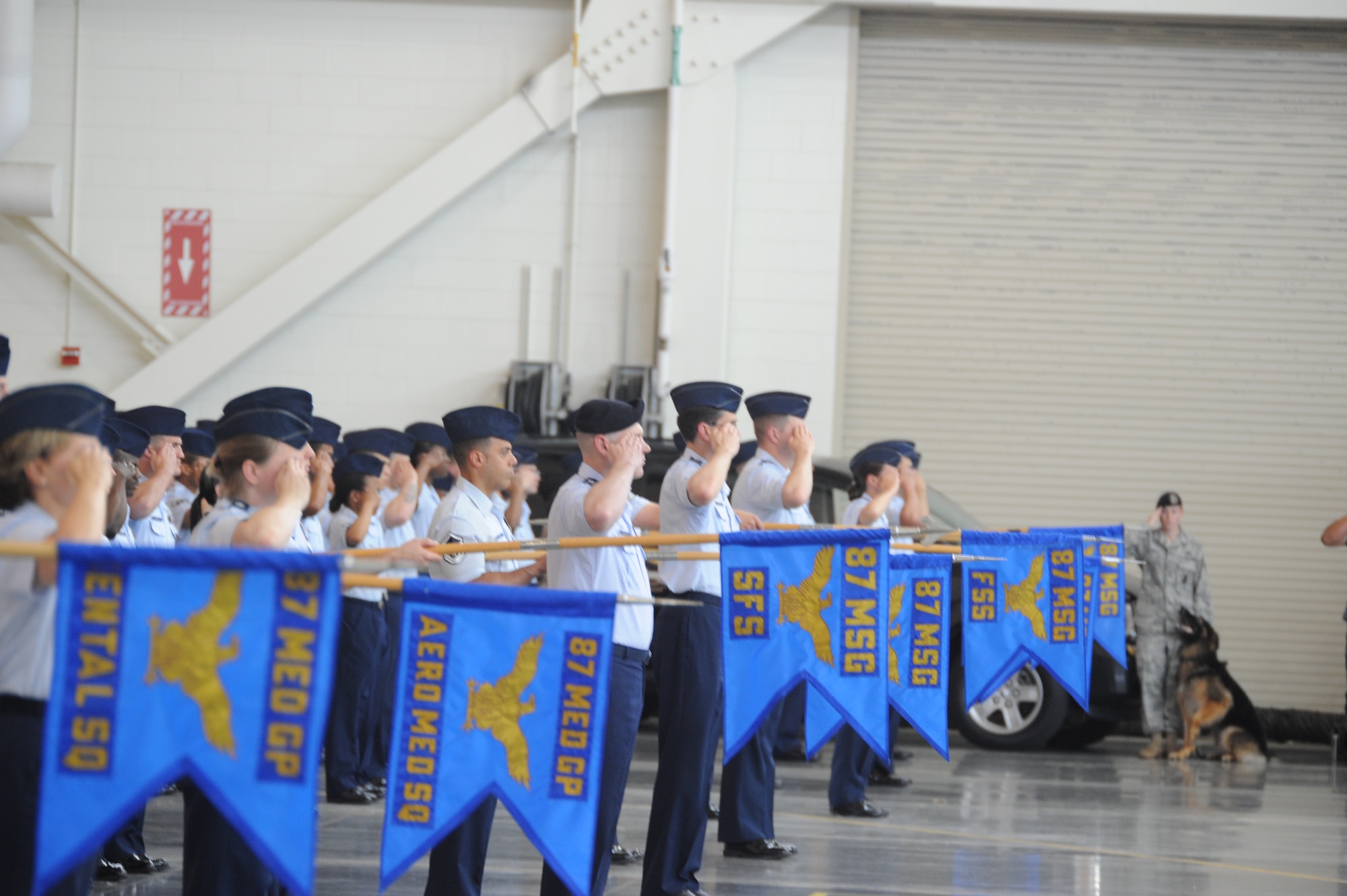 Squadron commanders from the 87th Air Base Wing participated in the first change of command ceremony for the installation June 24 in Hangar 2201. (U.S. Air Force photo by 2nd Lt. David J. Murphy/released)