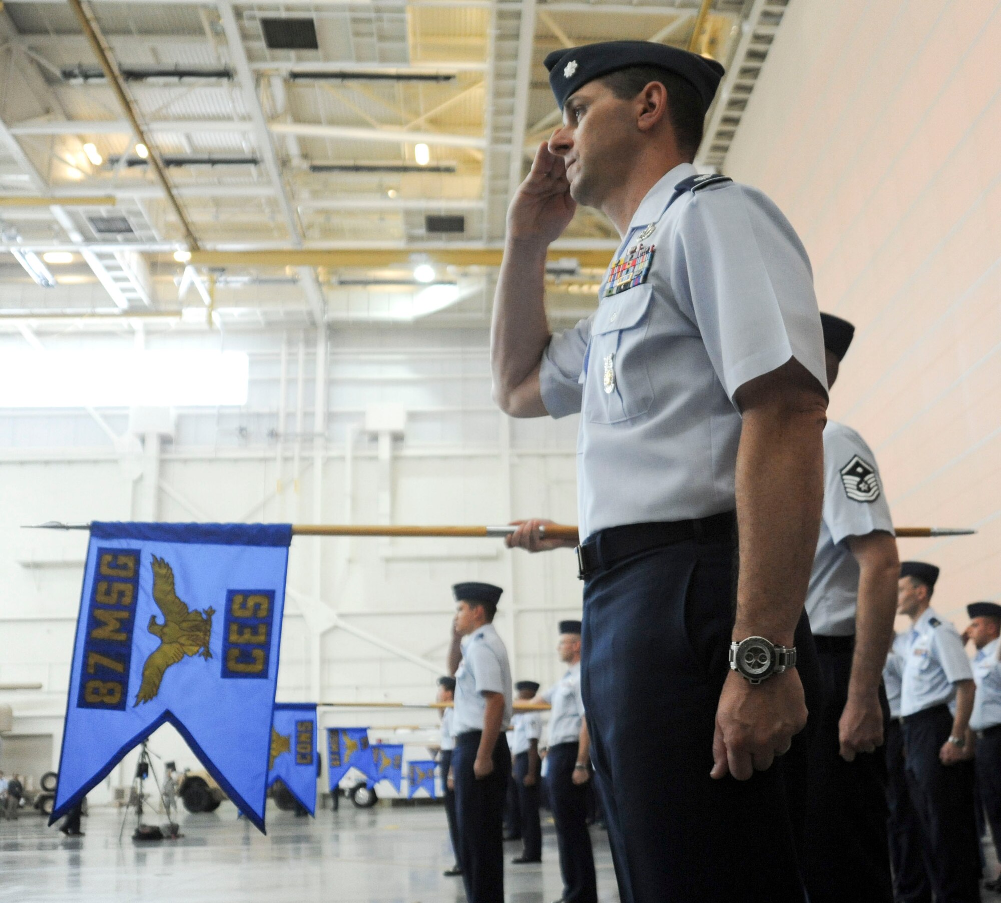 Members of Joint Base McGuire-Dix-Lakehurst, came to the 87th Air Base Wing Change of Command Ceremony on June 24, 2011 in Hangar 2201. During the event Brig. Gen. Gina M. Grosso relinquished command to Col. John M. Wood. 

(U.S. Air Force photo by 2nd Lt. David J. Murphy/Released)