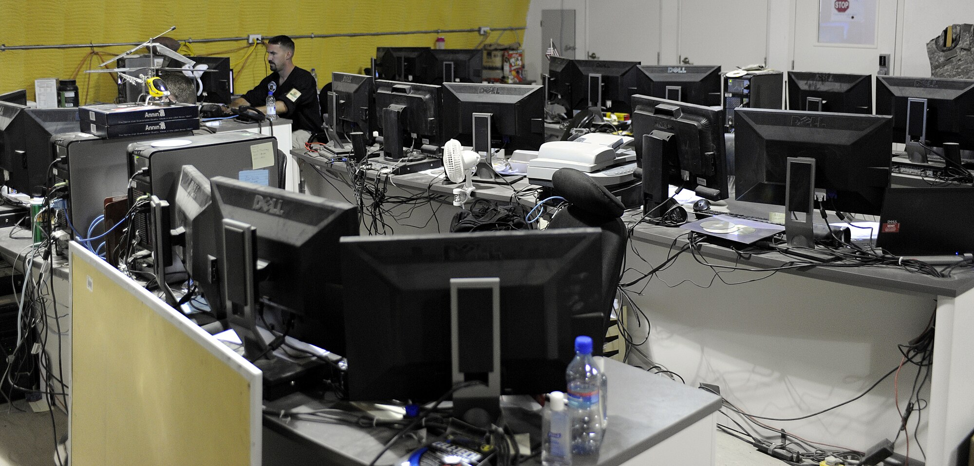 Pictured is the 451st Expeditionary Communications Squadron focal point at Kandahar Airfield, Afghanistan. The 451st ECS is responsible for maintaining and continuously adapting to the ever expanding spectrum of communications at Kandahar. (U.S. Air Force photo/Senior Airman Willard E. Grande II)