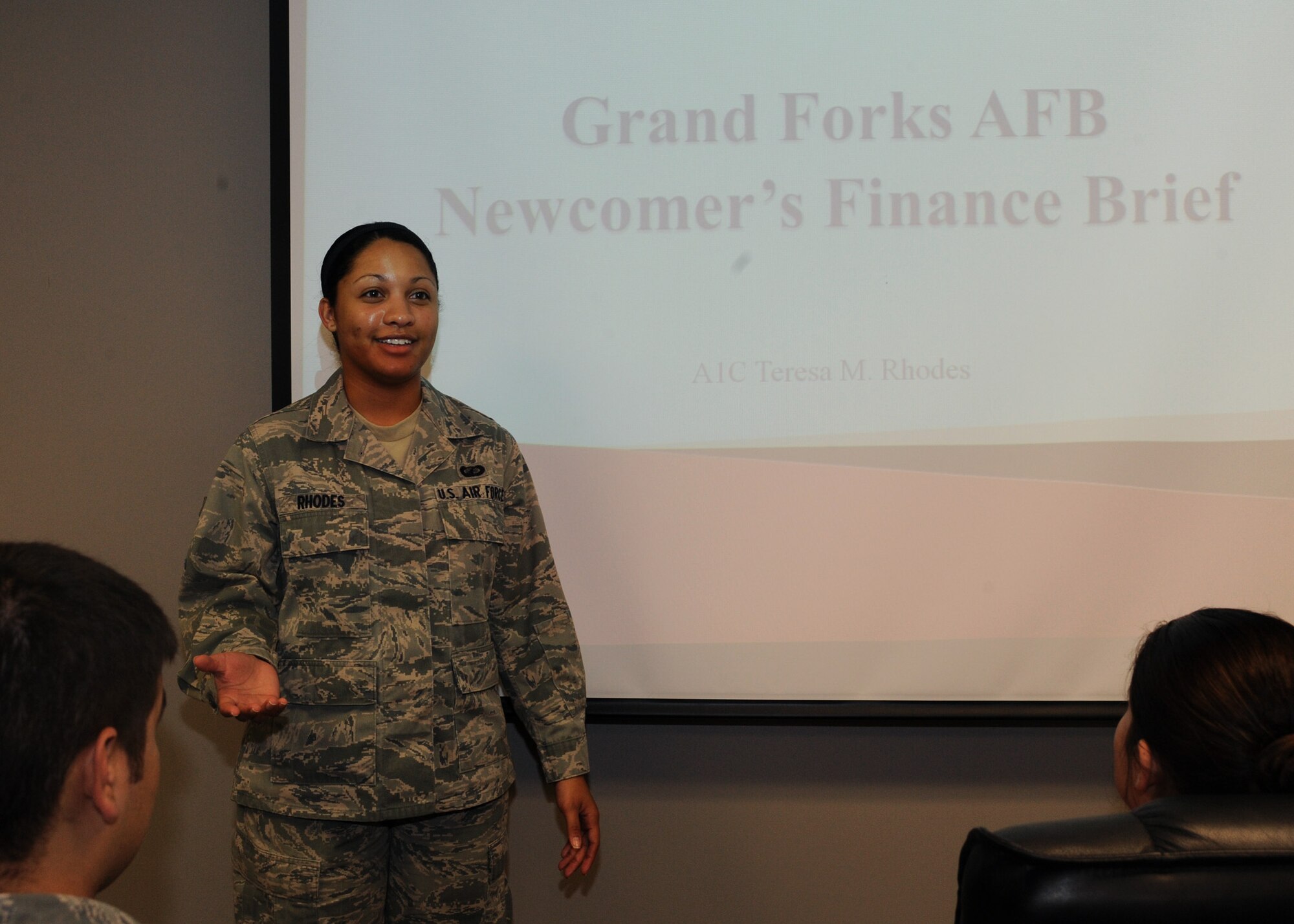 Airman 1st Class Teresa Rhodes, 319th Comptroller Squadron, is the Warrior of the Week for June 23 through 30. Warrior of the Week recognizes everyday Airmen performing their every day jobs. (U.S. AIr Force photo/Senior Airman Amber Bennett)