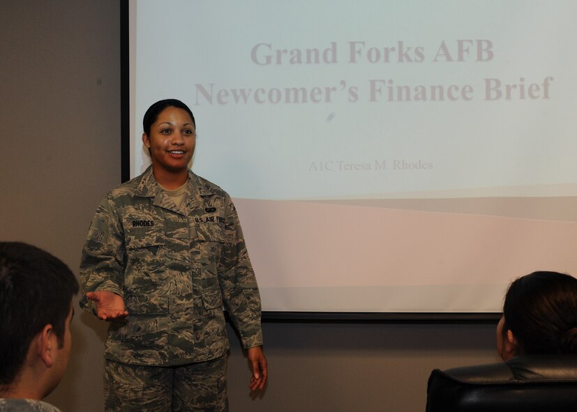 Airman 1st Class Teresa Rhodes, 319th Comptroller Squadron, is the Warrior of the Week for June 23 through 30. Warrior of the Week recognizes everyday Airmen performing their every day jobs. (U.S. AIr Force photo/Senior Airman Amber Bennett)