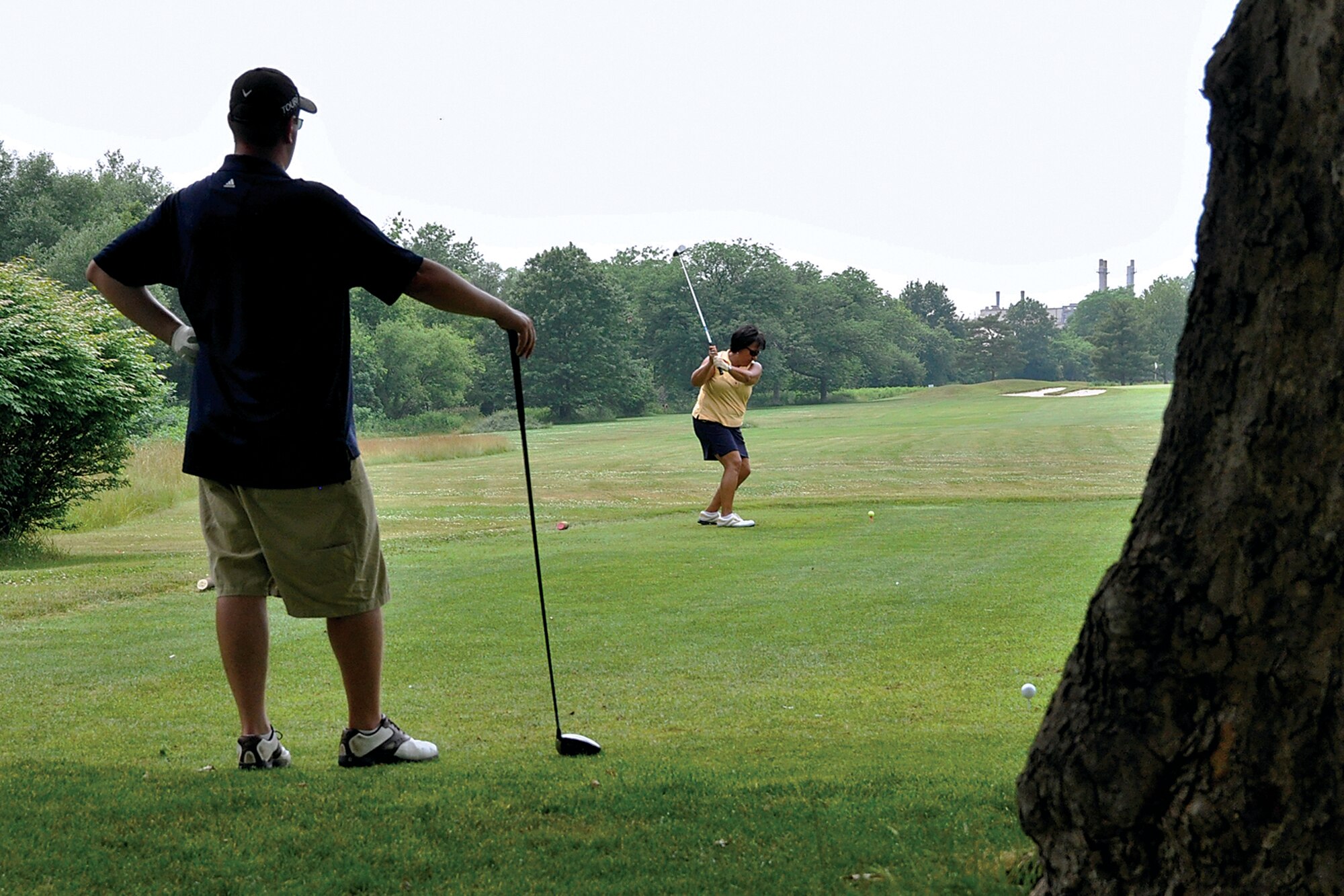 Chief Master Sgt. Antoinette Kolesnikov, 514th Force Support Squadron, tees off at the Chief’s Group Annual Golf Tournament here June 11. (U.S. Air Force photo/Mr. Shawn J. Jones)