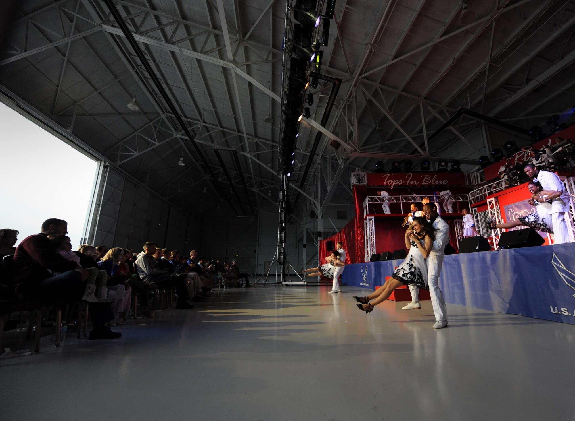 MOUNTAIN HOME AIR FORCE BASE, Idaho – Tops in Blue members perform a swing routine during their rhythm nation tour here June 18.Tops in Blue will be performing close to 140 shows this season. (U.S. Air Force photo by Staff Sgt. Gina Chiaverotti-Paige)