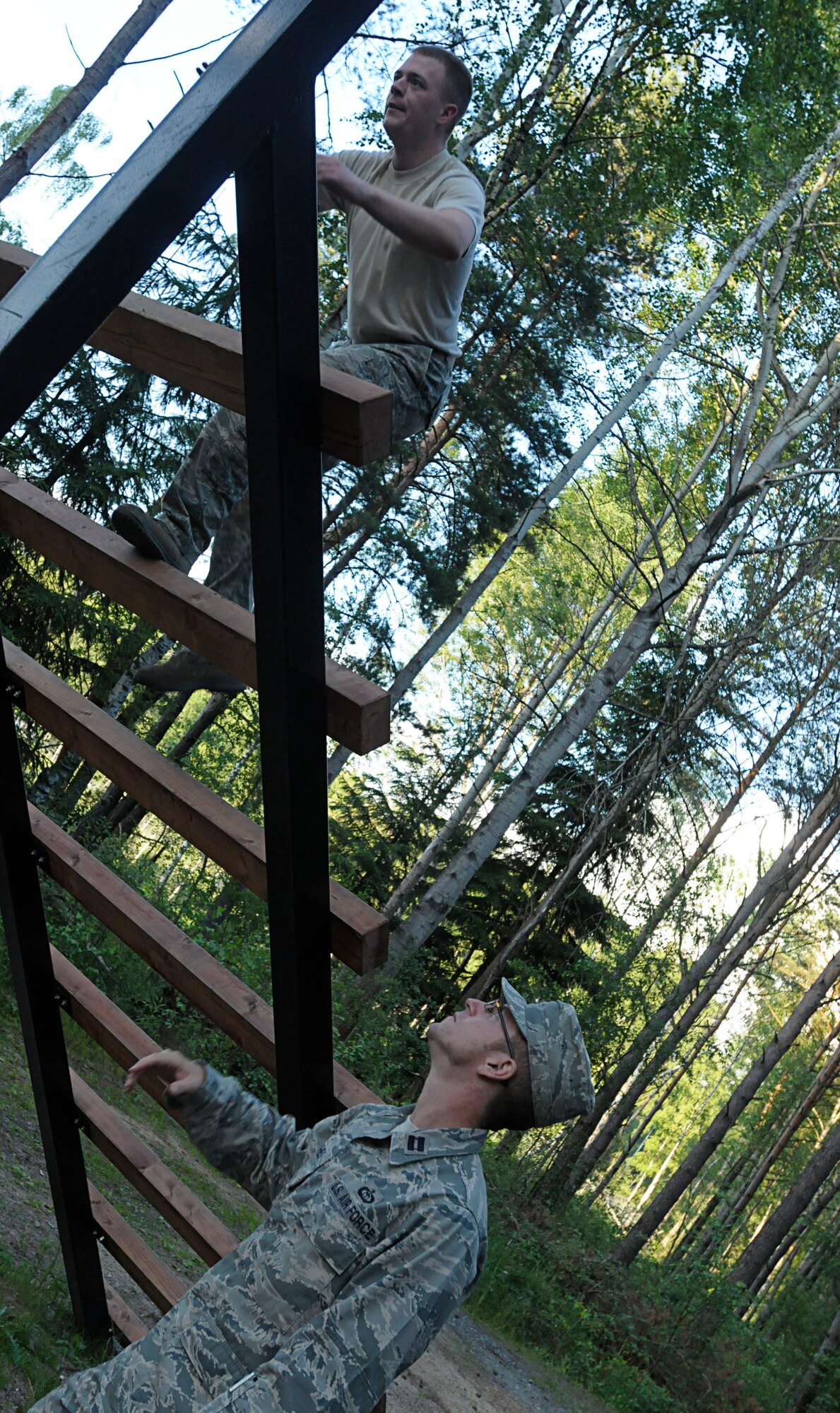 U.S. Air Force Capt. James Hughes, 7th Weather Squadron chief of education and training, acts as a safety officer for the obstacle course during Allied Strike 2011 at Grafenwoehr Training Area, Germany, June 24, 2011. Allied Strike is Europe’s premier Close Air Support exercise, held annually to conduct robust, realistic CAS training that helps build partnership capacity among Allied NATO nations and refine the latest operational CAS tactics. (U.S. Air Force photo by Airman 1st Class Desiree W. Esposito)
