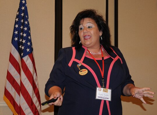 AUSTIN, Texas—Kristy Tubbs speaks at Air Force Reserve Command’s South Region Yellow Ribbon Program in Austin June 25. Tubbs, a life coach, counselor and wife of an Air Force Reserve pilot, was the keynote speaker at the event. (U.S. Air Force photo/Staff Sgt. Anna-Marie Wyant)