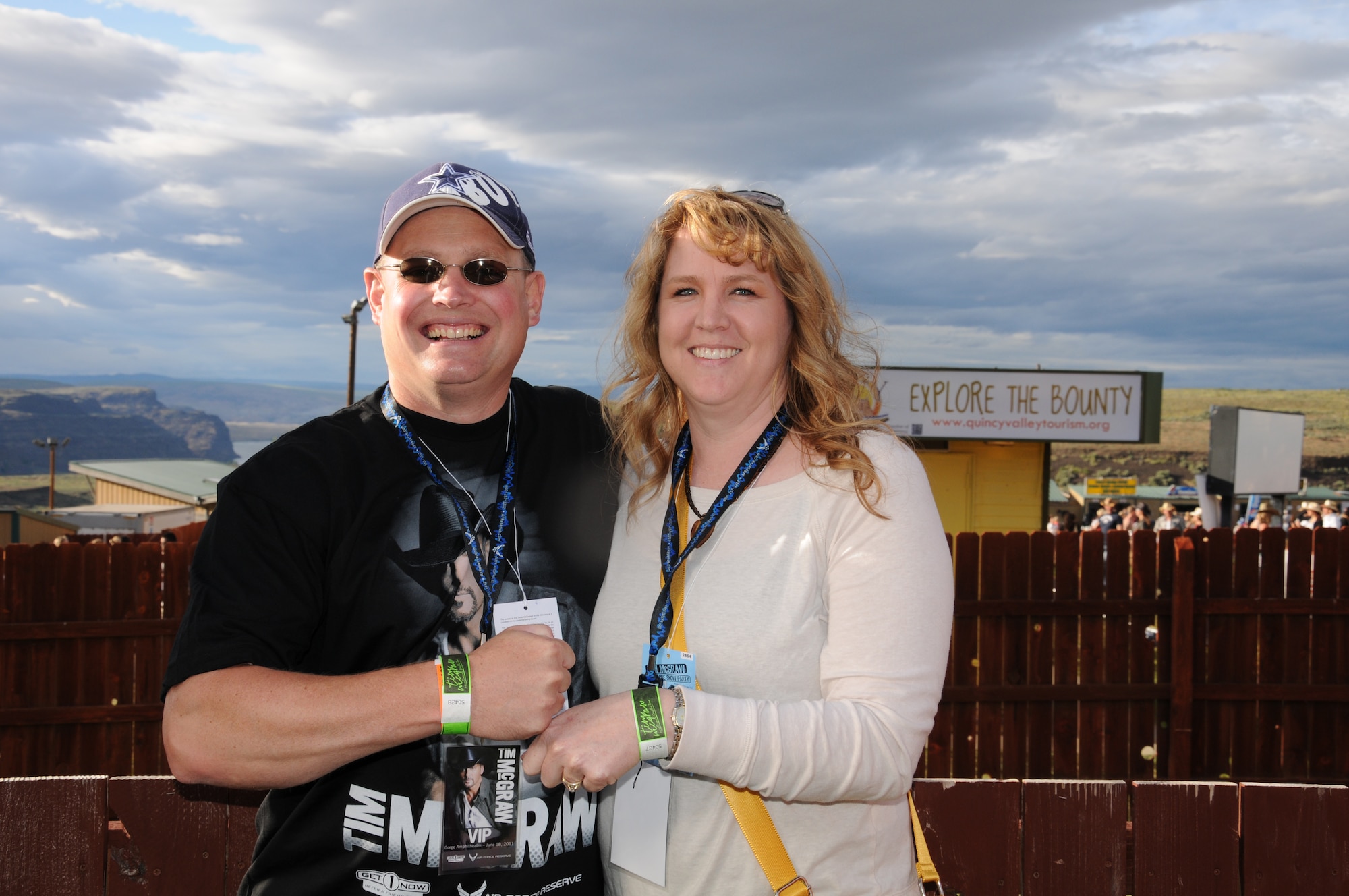 Tech. Sgt. Darin Foster, a Reservist with the 446th Airlift Wing Safety Office attended a free Tim McGraw concert at the George Ampitheater in George, Wash., on June 18 as part of the Get 1 Now program.  Not only did he receive free tickets to the show, a private VIP pre-show, he also won two pit passes.  (U.S. Air Force photo by 2nd Lt. Denise Hauser)