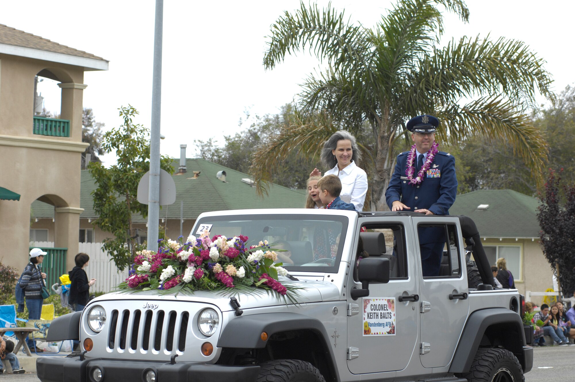 LOMPOC, Calif. – Col. Keith Balts, the 30th Space Wing vice commander, represents the base during the 2011 Flower Festival parade here Saturday, June 25, 2011. (U.S. Air Force photo/Senior Airman Lael Huss)