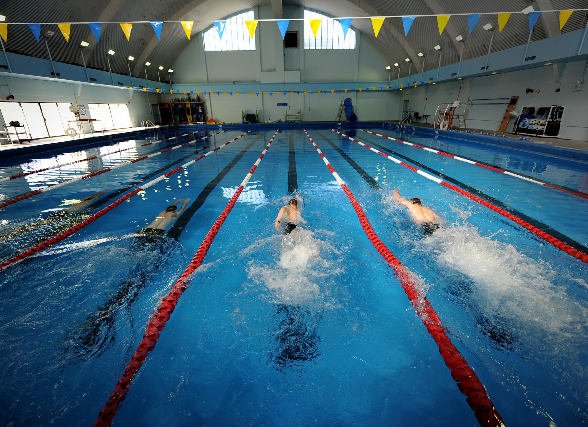 MOUNTAIN HOME AIR FORCE BASE, Idaho – Participants swim 400 meters before a 20 kilometer bike ride and a five kilometer run during a triathlon here June 25. Ages of participants ranged from 18 to over 40 years old. (U.S. Air Force photo by Staff Sgt. Gina Chiaverotti-Paige)