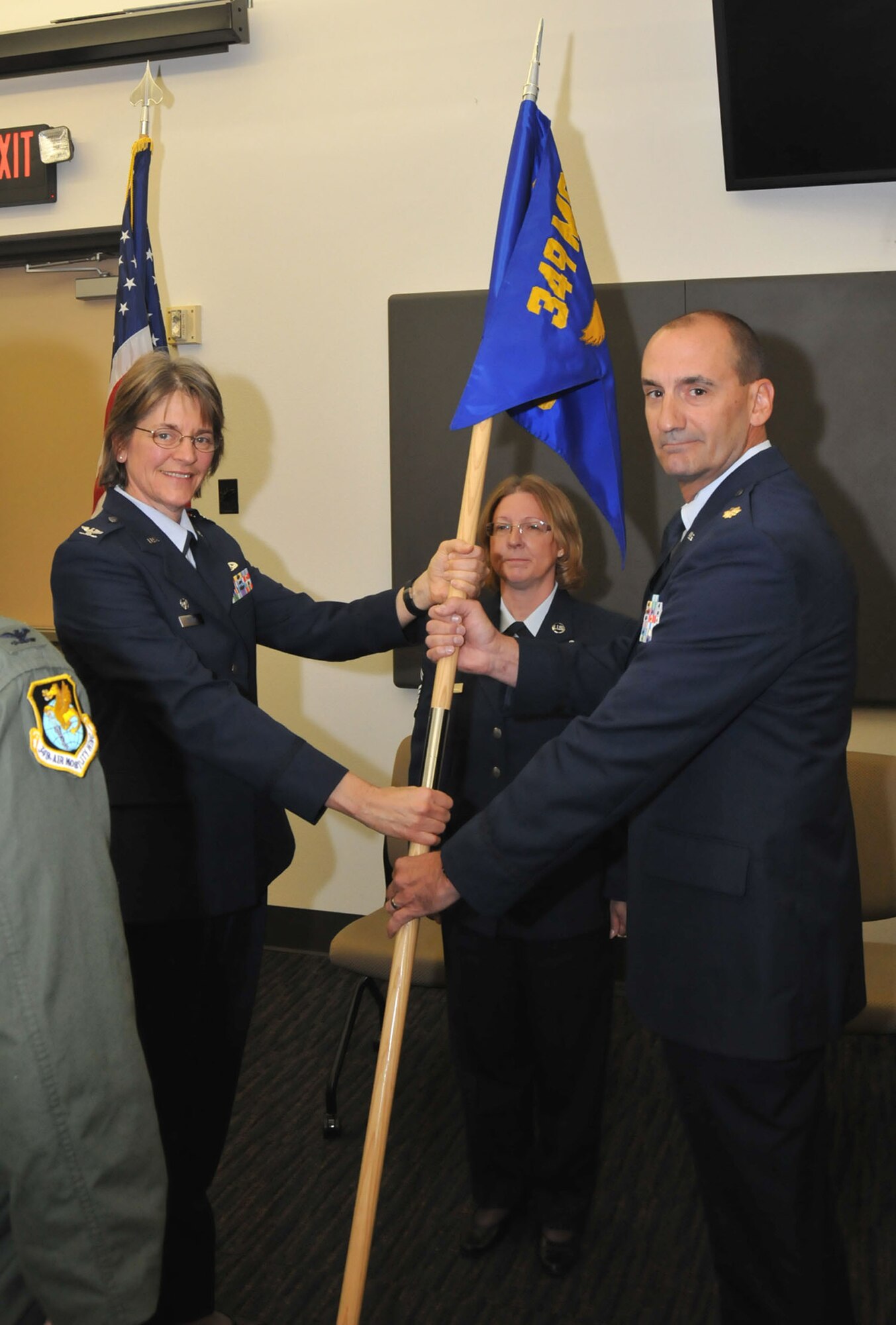 TRAVIS AIR FORCE BASE, Calif. -- The 82nd Aerial Port Squadron welcomes its newest commander, Maj Mark G. Fratrick at a change of command ceremony held here during June’s B flight. (U.S. Air Force photo/Master Sgt. Rober Wade) 

