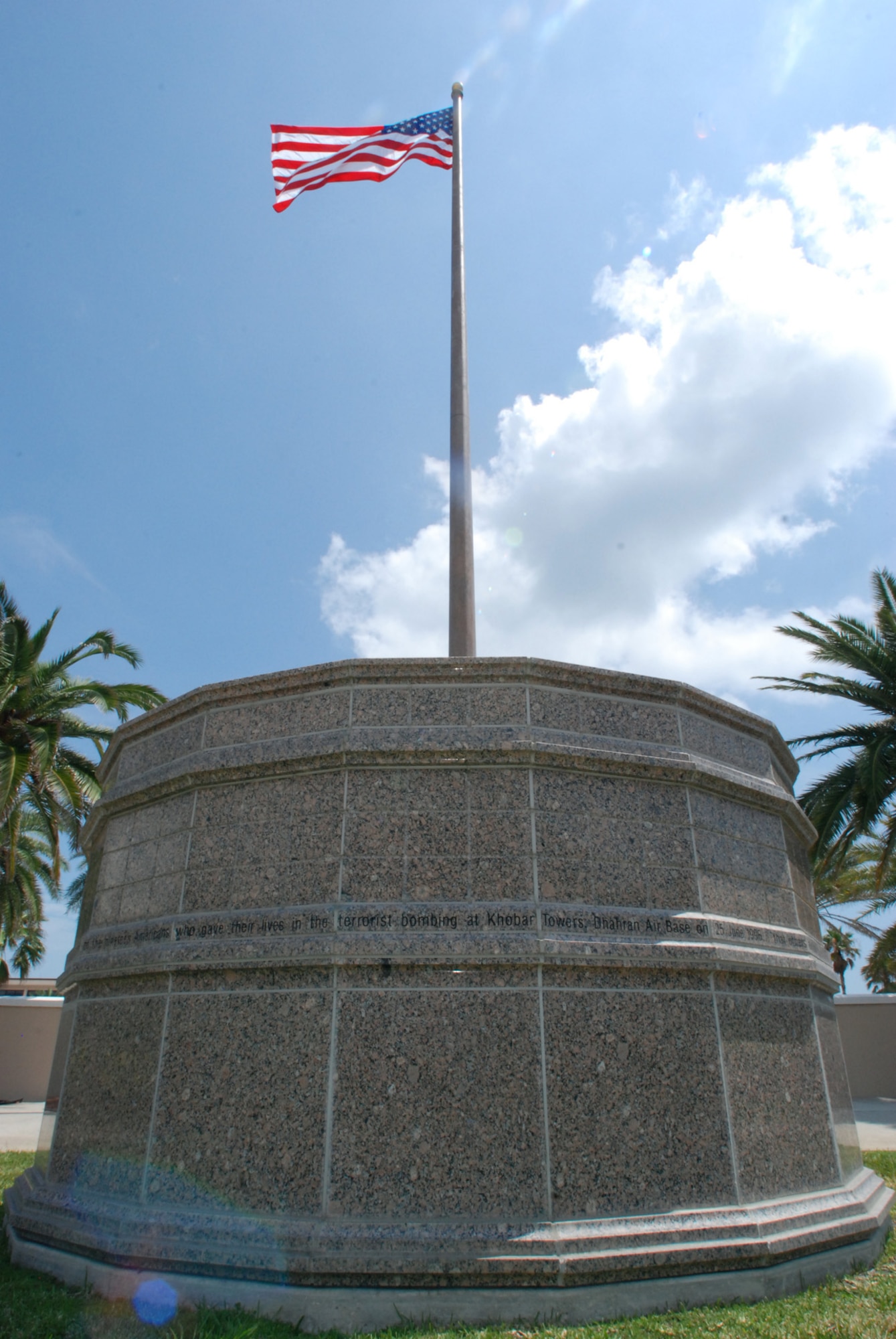 PATRICK AIR FORCE BASE, Fla.- The Khobar Towers memorial is part of many memorials at Memorial Plaza here. It symbolizes the 5 airmen from Patrick AFB that lost their lives at Khobar Towers. Engraved in the memorial is the following:  "In honor of the 19 Americans who gave their lives in the terrorist bombing at Khobar Towers, Dhahran Air Base on 25 June 1996... 'that others may live'".