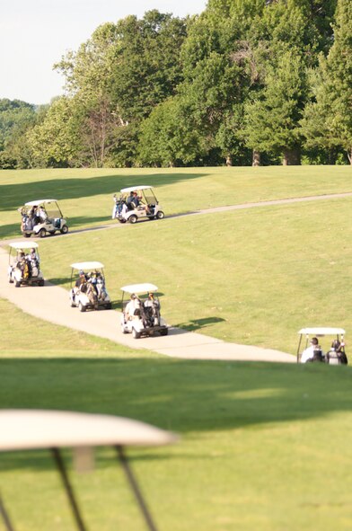 Members of the 139th Airlift Wing, Missouri Air National Guard, participate in the 13th Annual Chiefs Association golf tournament, at Fairview Golf Course, in Saint Joseph MO., on June 24, 2011. The Chiefs Association is made up of 20 chief master sergeants assigned to the 139th Airlift Wing. (U.S. Air Force photo by Senior Airman Sheldon Thompson/RELEASED)