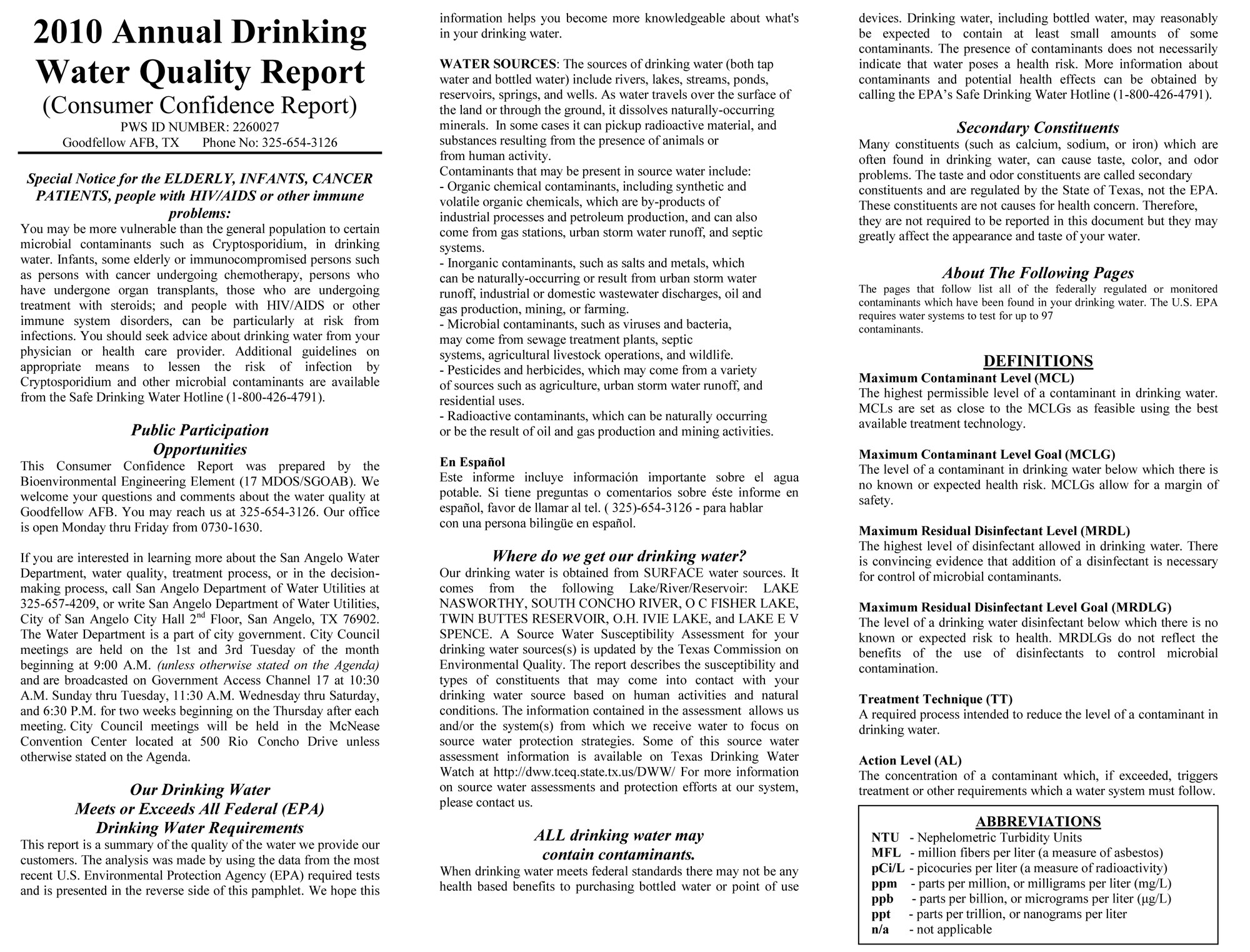 2010 Annual Drinking Water Quality Report (Consumer Confidence Report)