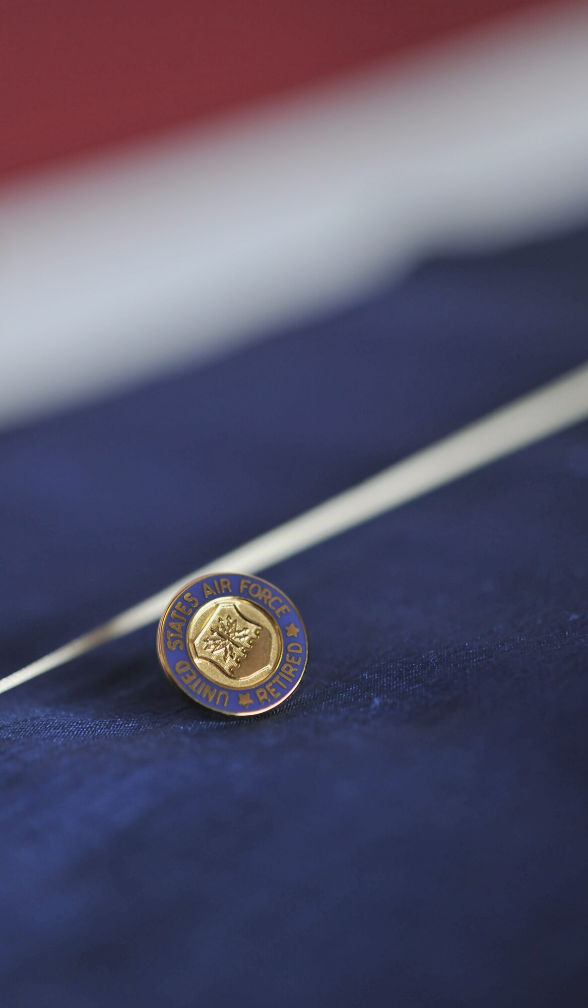 A U.S. Air Force retirement pin sits on a table during Col. Eric Gates retirement ceremony June 14, 2011.  (U.S. Air Force photo by Staff Sgt. Alexandre Montes/Released)