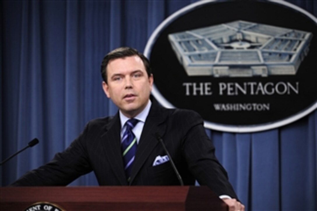 Pentagon Press Secretary Geoff Morrell conducts his final press briefing in the Pentagon on June 27, 2011.  