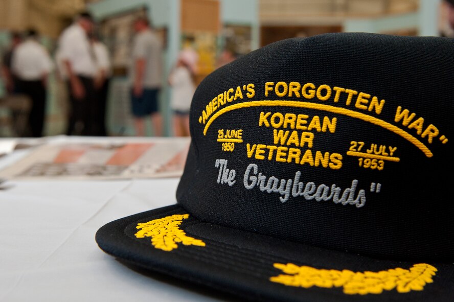 Korean War veterans speak to South Dakota Air and Space Museum visitors June 25 to commemorate the 61st anniversary of the start of the Korean War. The war vets set up memorabilia and displays to help educate the public on “America’s Forgotten War.” (U.S. Air Force photo/Tech. Sgt. Nathan Gallahan/released)