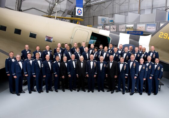 DOVER AFB, Del. - 18th Air Force commanders and command chiefs gather for a Heritage Dinner held at the Air Mobility Command Museum here, June 23. The senior leaders travelled to Dover Air Force Base June 22-24 for the annual 18th Air Force Commanders and Command Chiefs Conference. (U.S. Air Force photo/released).